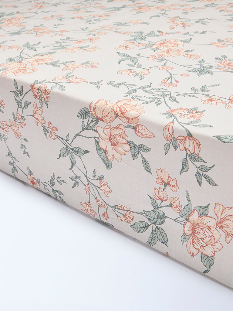 Westside Home Orange Botanical Design King Bed Sheet Set