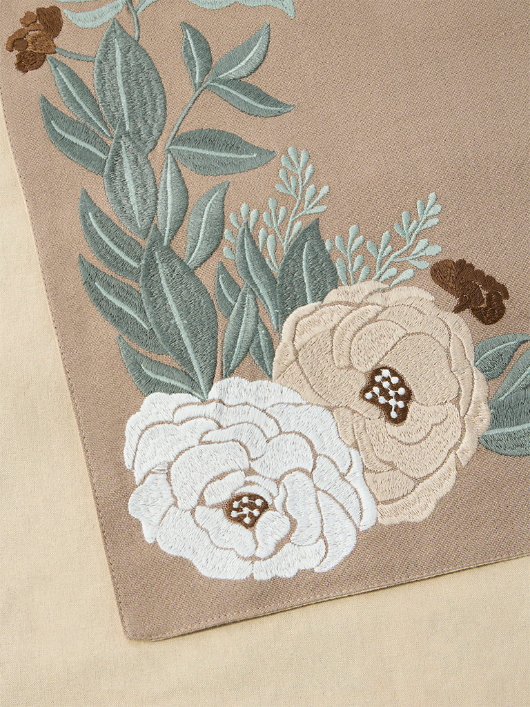 Westside Home Dark Brown Floral Embroidered Table Runner