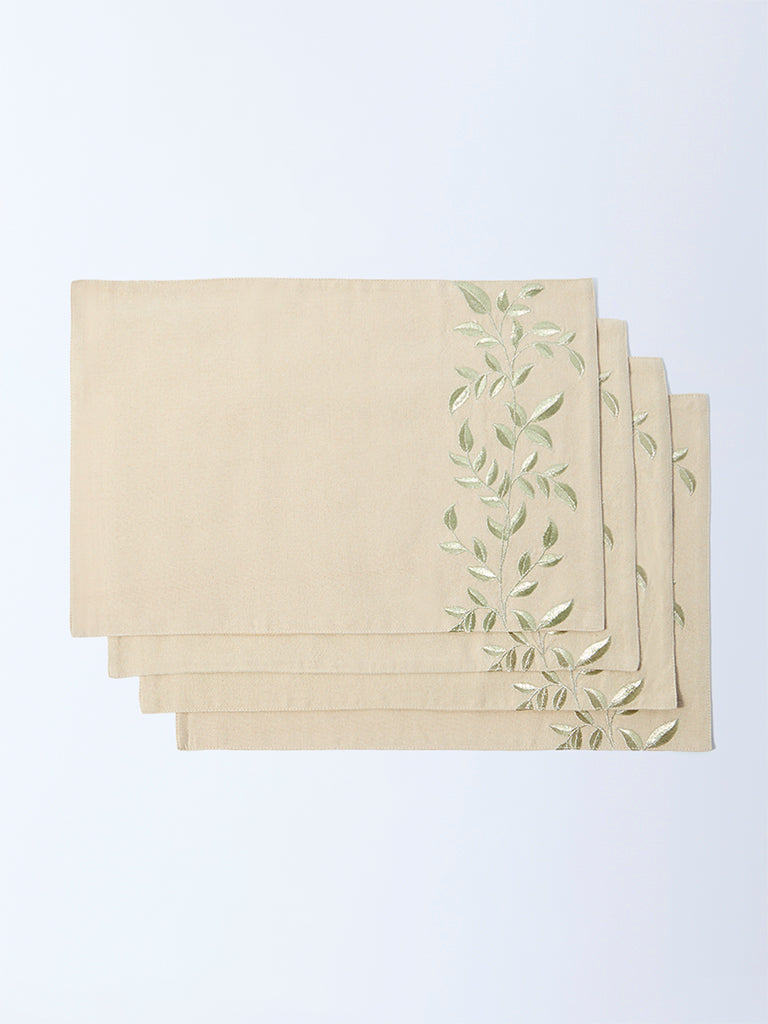 Westside Home Gold Zari Leaf Embroidered Placemat (Set of 4)