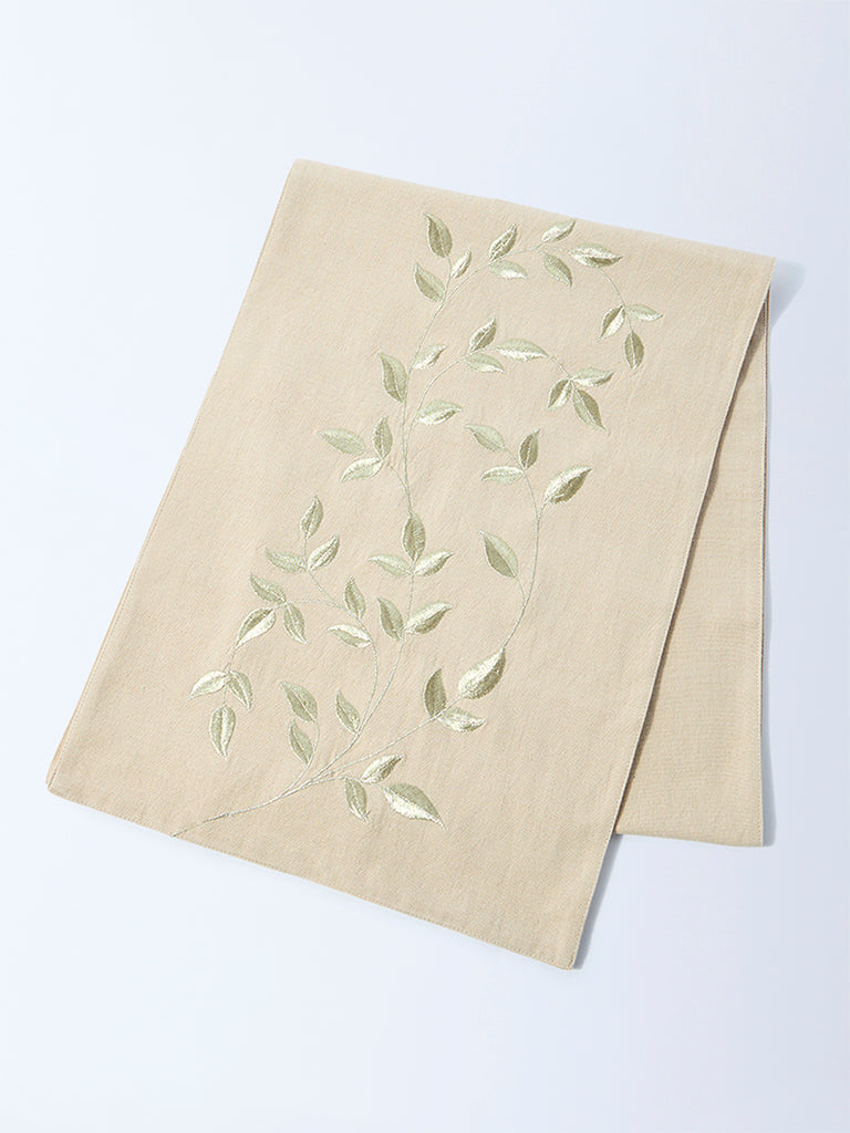 Westside Home Gold Zari Leaf Embroidered Table Runner