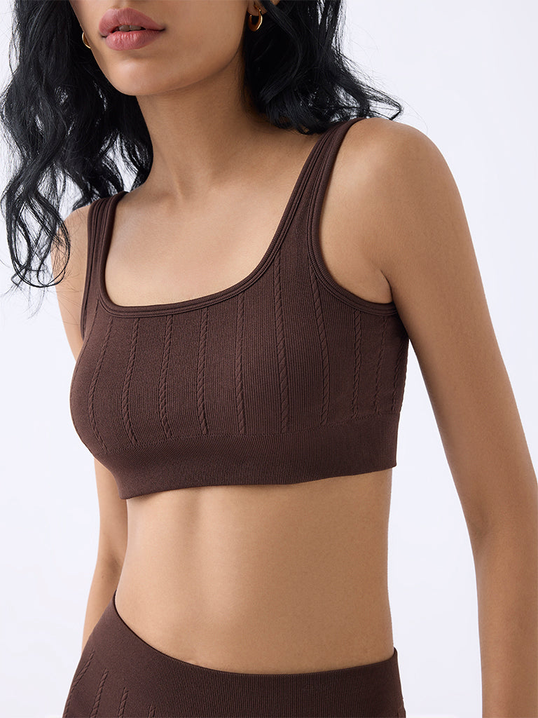 Superstar Dark Brown Knit-Textured Seam-Free Padded Bra