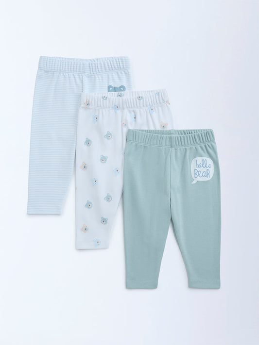 HOP Baby Sage Printed Mid-Rise Cotton Pants - Pack of 3