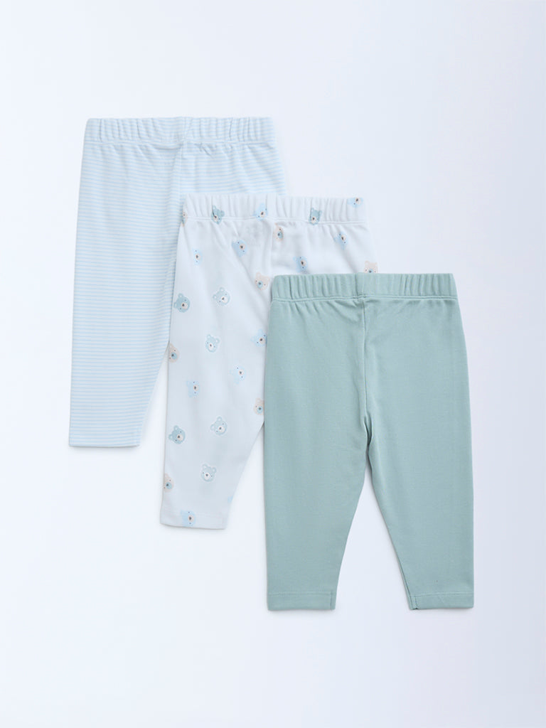 HOP Baby Sage Printed Mid-Rise Cotton Pants - Pack of 3