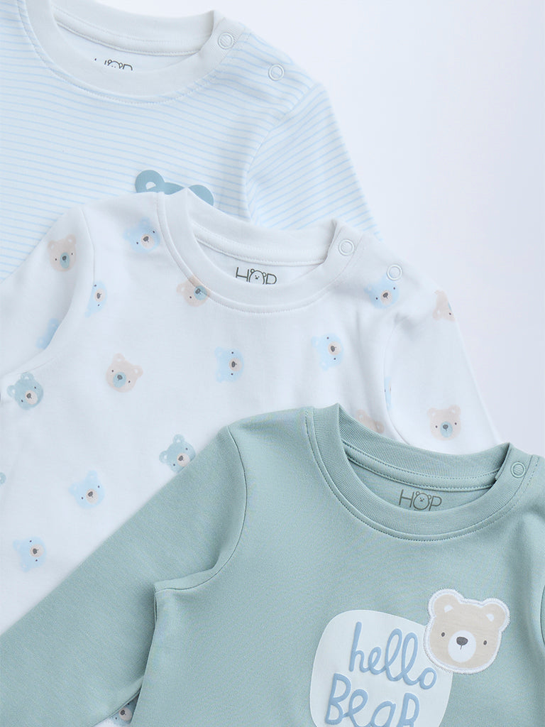 HOP Baby Sage Printed Cotton T-Shirts - Pack of 3