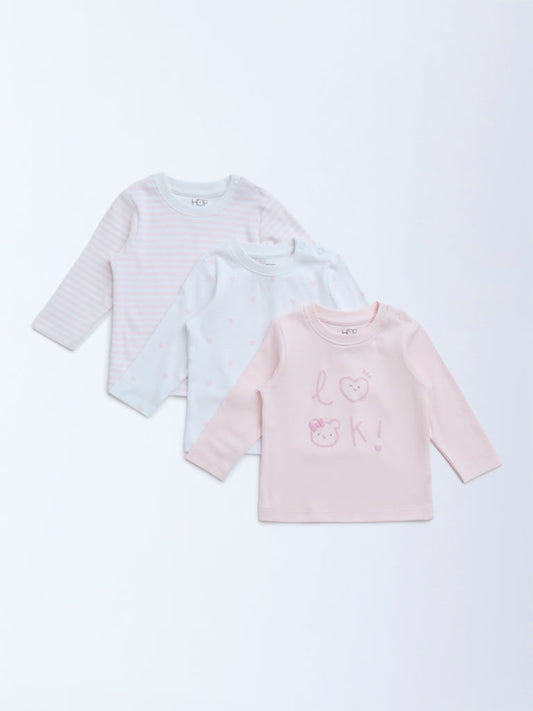 HOP Baby Pink Printed Cotton T-Shirts - Pack of 3