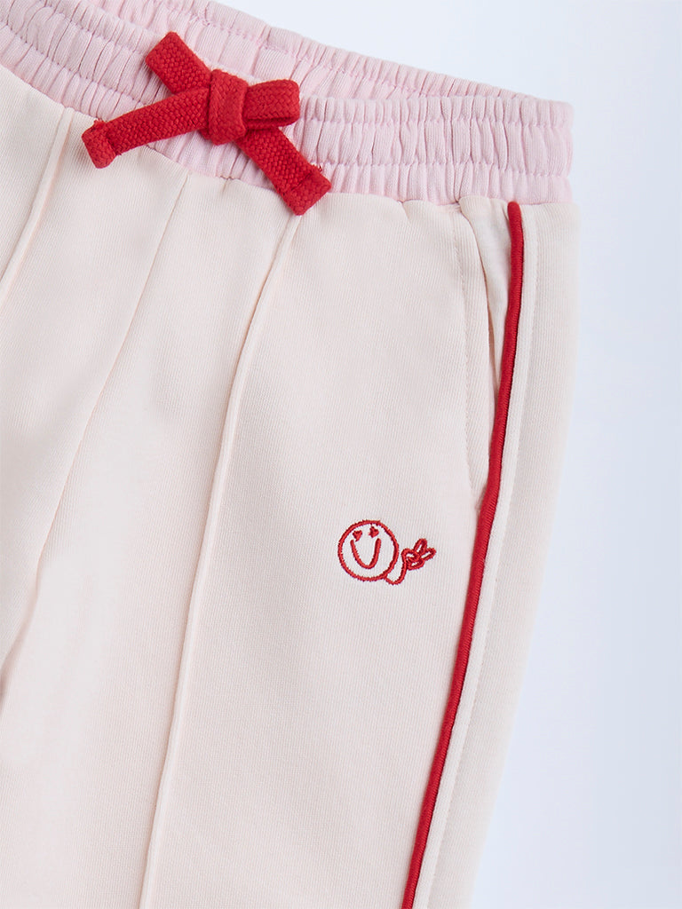 HOP Kids Light Pink Striped High-Rise Cotton-Blend Trousers