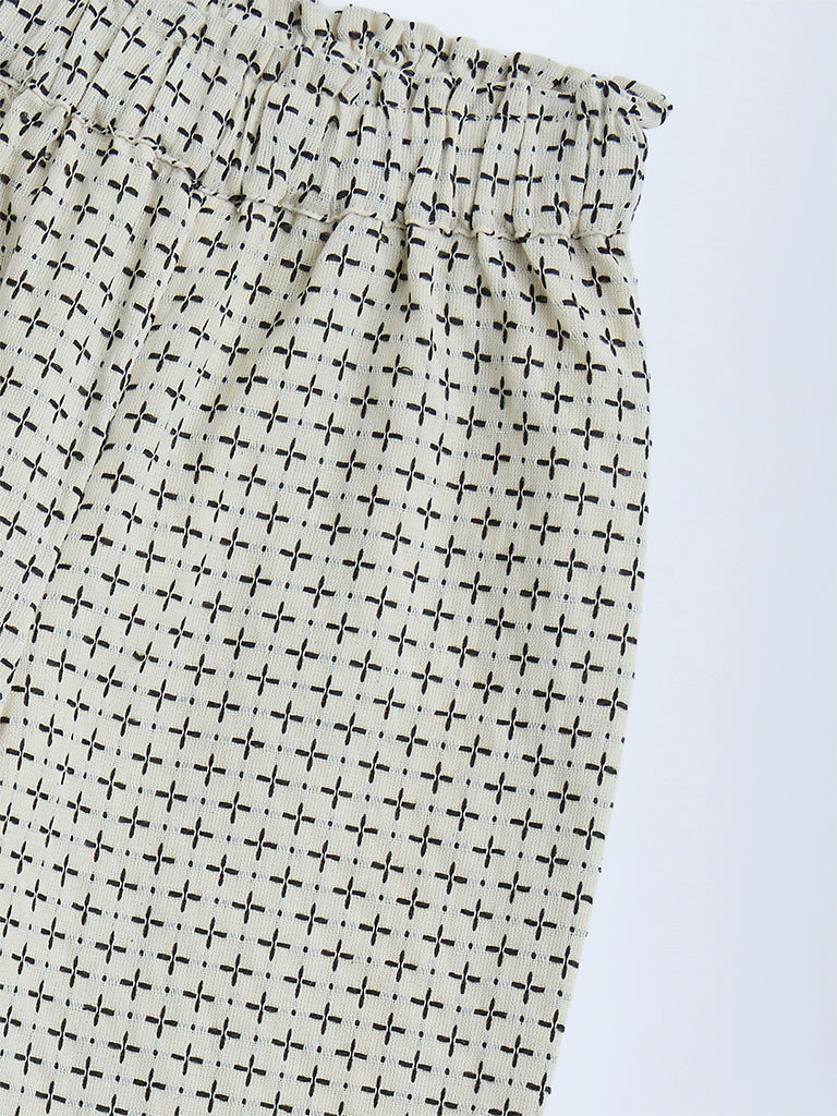 HOP Kids Off-White High-Rise Cotton-Blend Trousers