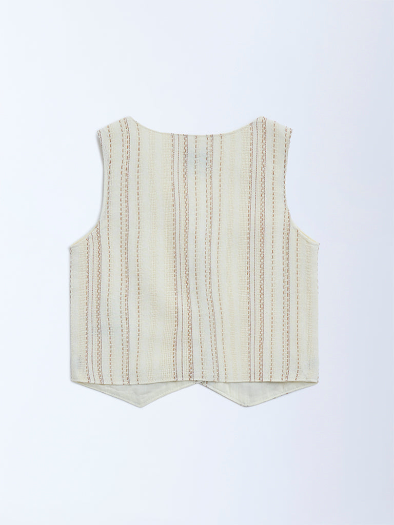 HOP Kids Cream Embroidered Cotton Vest Top