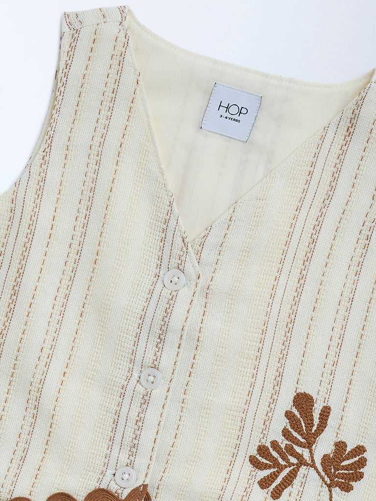 HOP Kids Cream Embroidered Cotton Vest Top