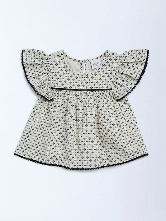 HOP Kids Off-White Embroidered Cotton Top