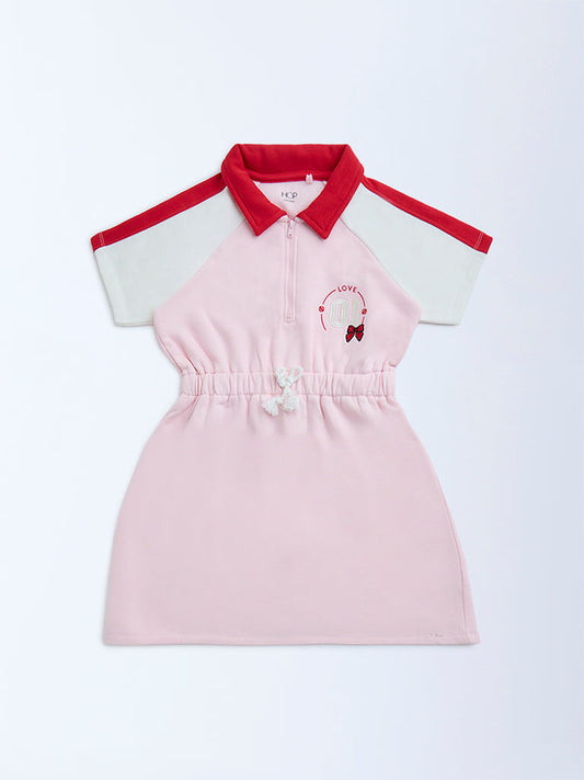 HOP Kids Light Pink Cotton-Blend T-Shirt Dress