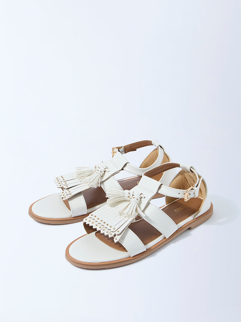LUNA BLU White Tassel-Detailed Sandals
