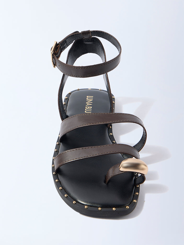 LUNA BLU Dark Brown Toe-Ring Gladiator Sandals