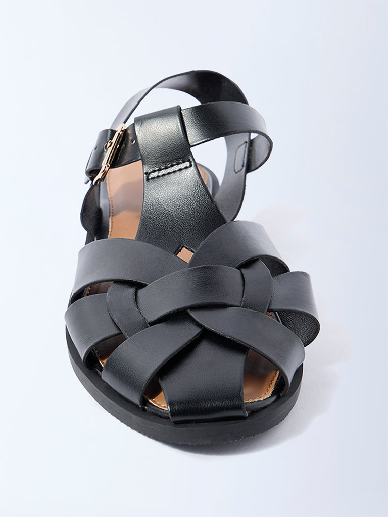 LUNA BLU Black Fisherman Slingback Sandals