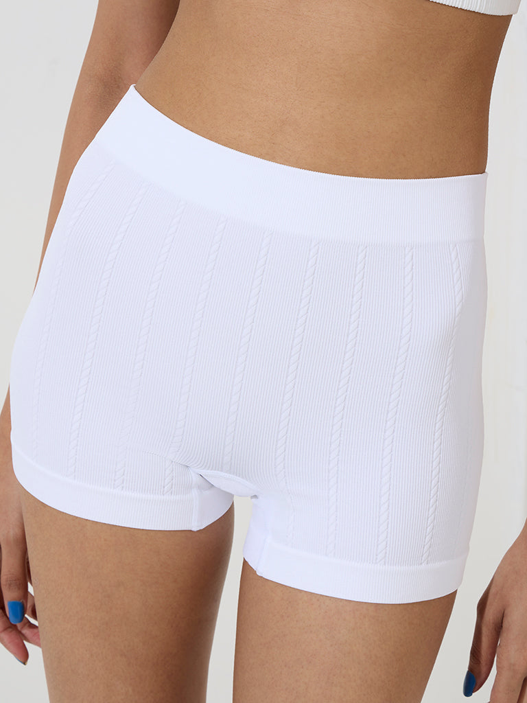 Superstar White Ribbed Seam-Free Boy Shorts Briefs
