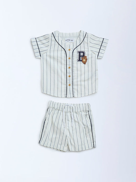 HOP Baby White Striped Cotton Shirt and Shorts Set