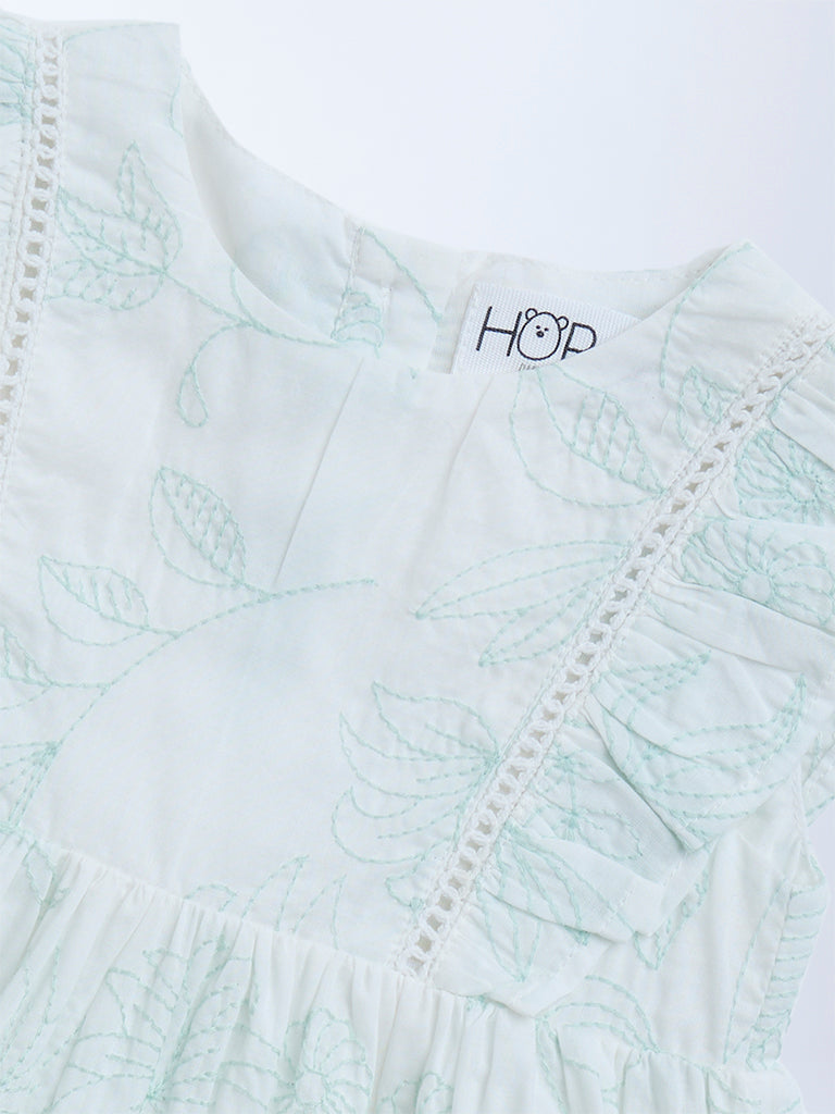 HOP Baby White Botanical Embroidered Cotton A-Line Dress