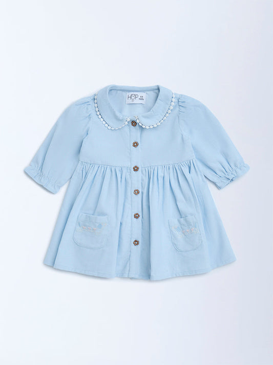 HOP Baby Blue Cotton A-Line Dress