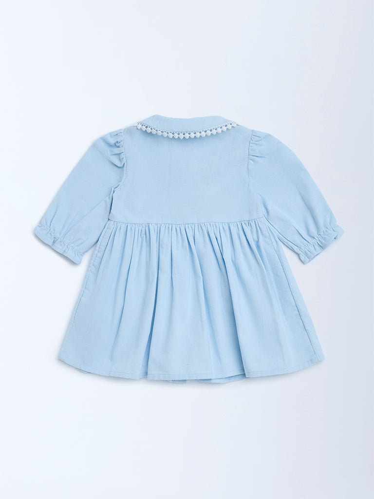HOP Baby Blue Cotton A-Line Dress
