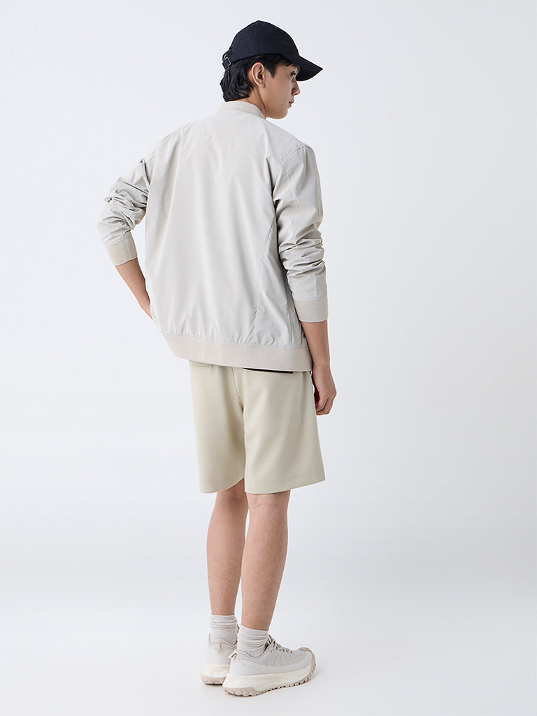 Studiofit Beige Solid Relaxed-Fit Mid-Rise Shorts