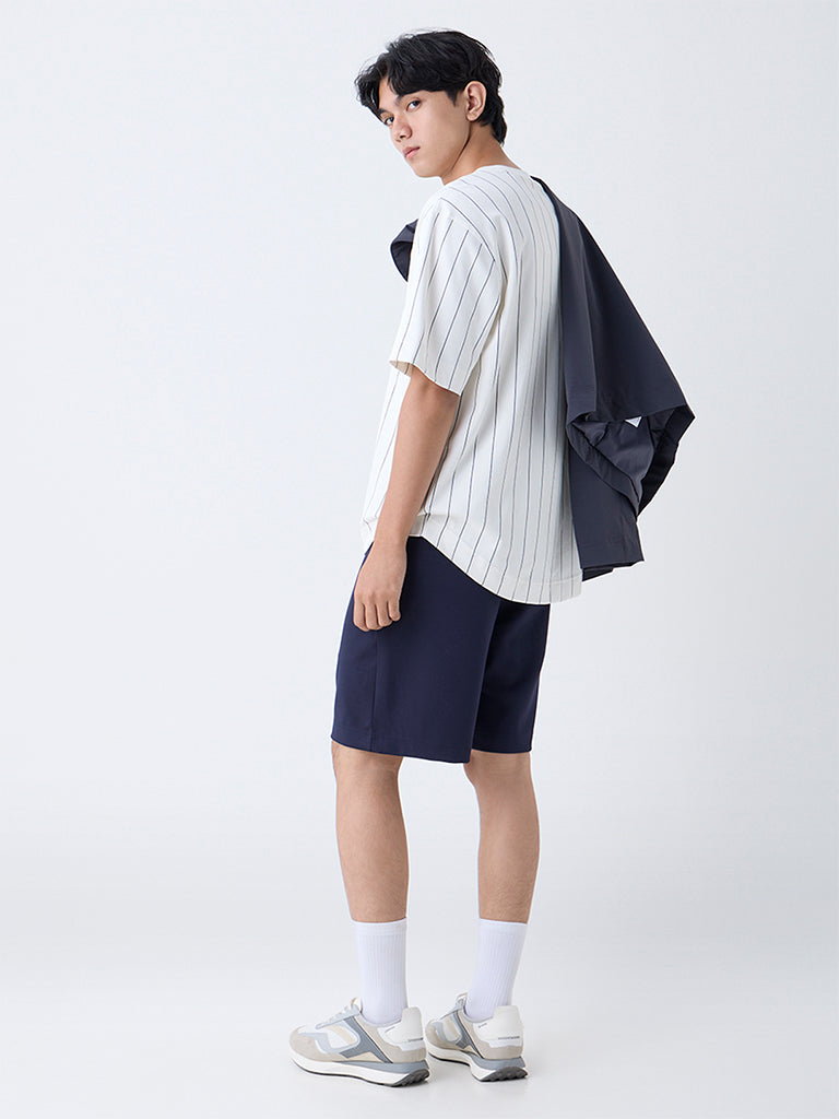 Studiofit Navy Solid Relaxed-Fit Mid-Rise Shorts