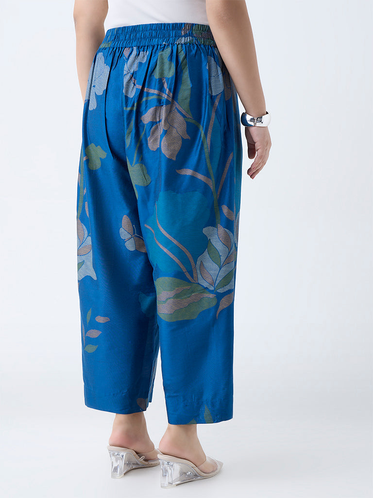Diza Blue Botanical Design Ethnic Pants