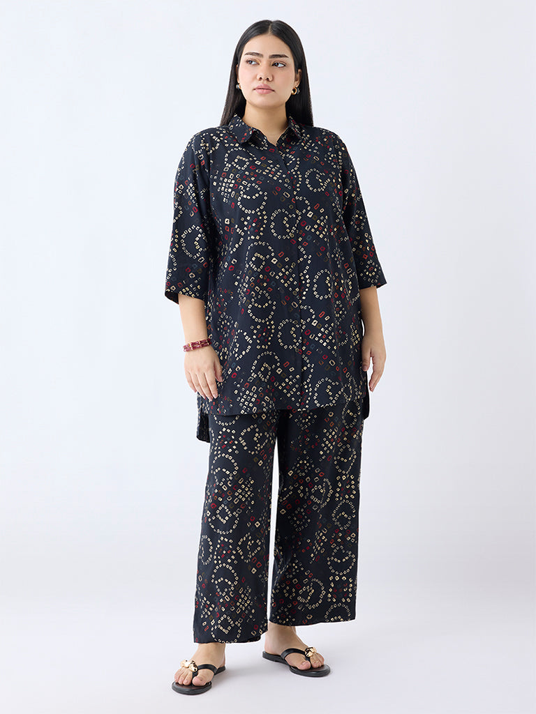 Diza Black Bandhani Print Pants