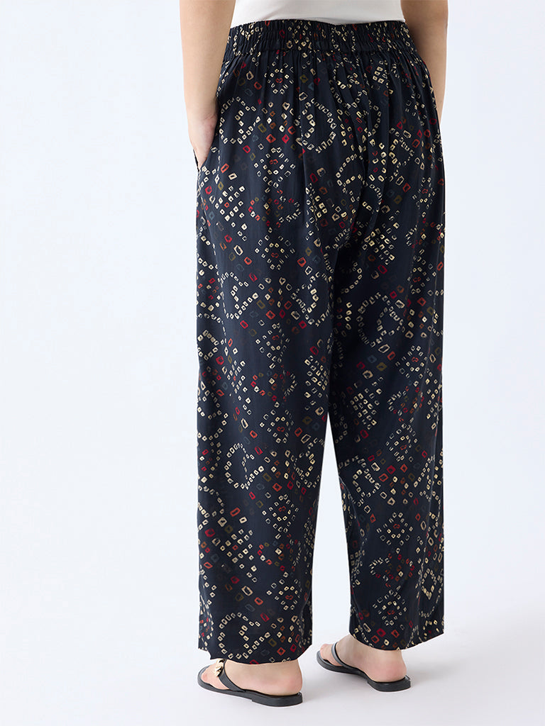 Diza Black Bandhani Print Pants