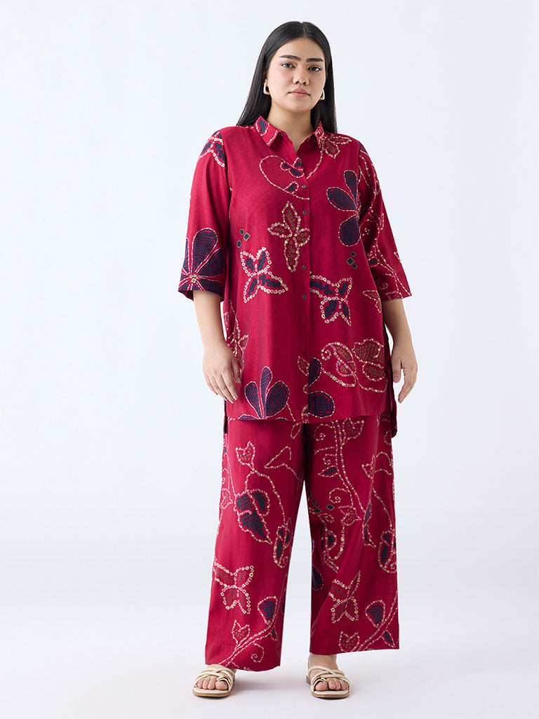Diza Red Bandhani Print Pants