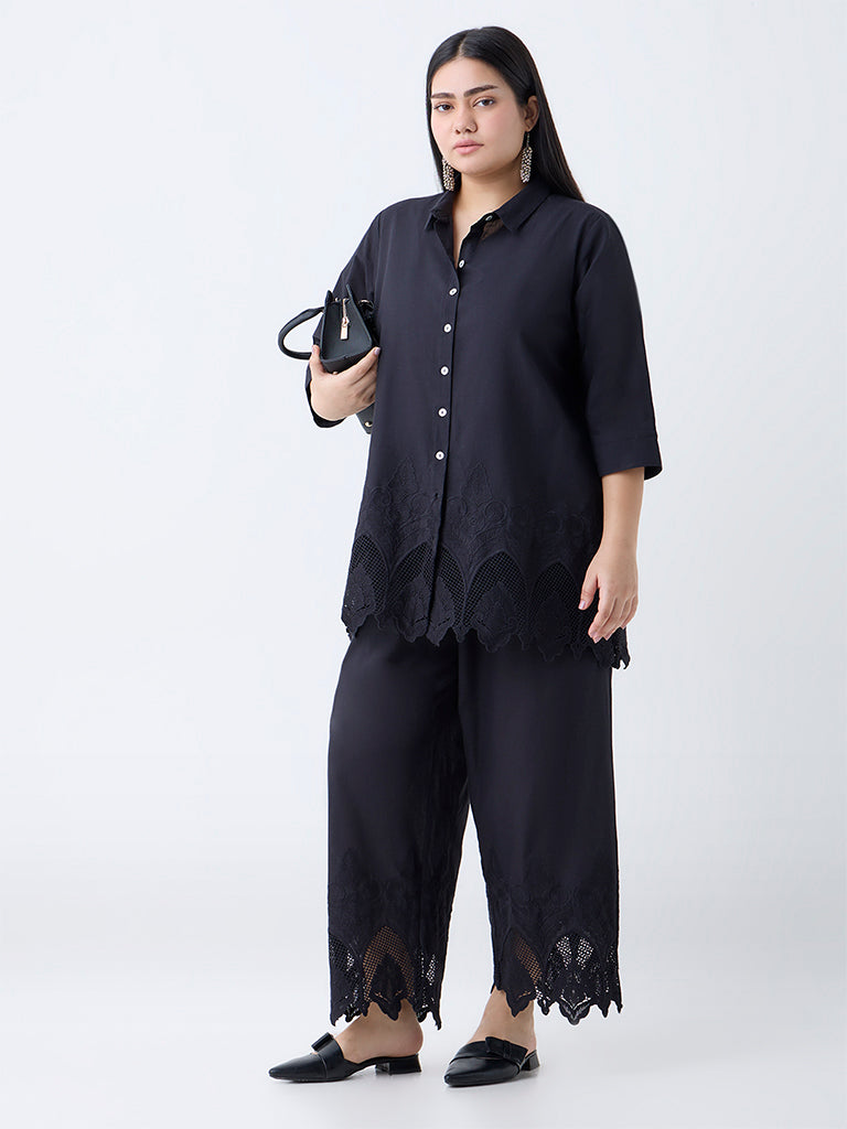 Diza Black Embroidered Cotton Pants