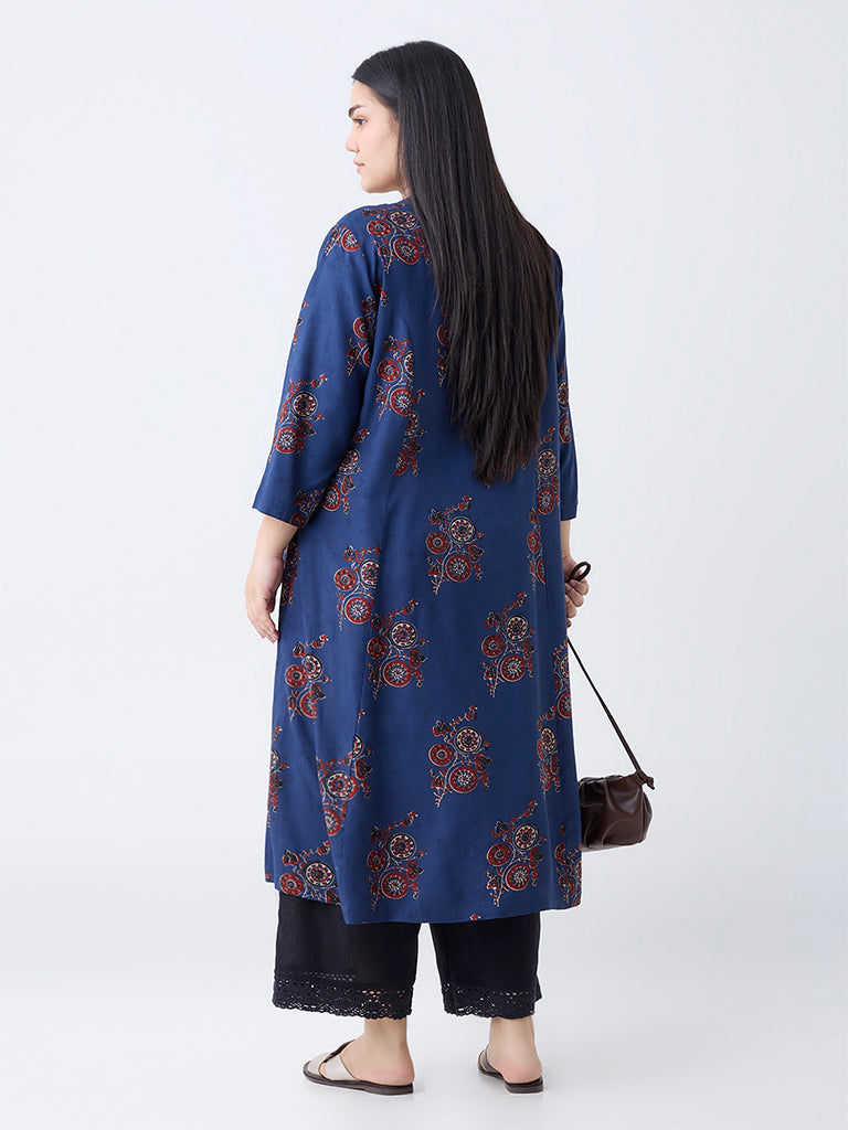 Diza Indigo Printed A-Line Kurta