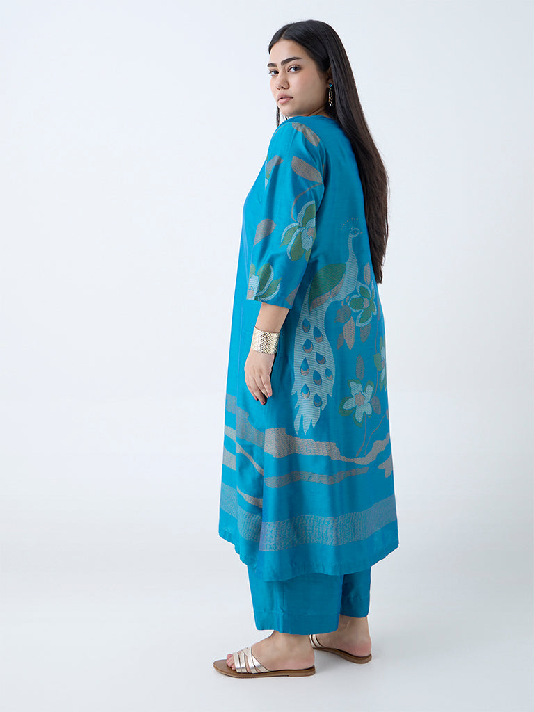 Diza Blue Nature-Inspired A-Line Kurta