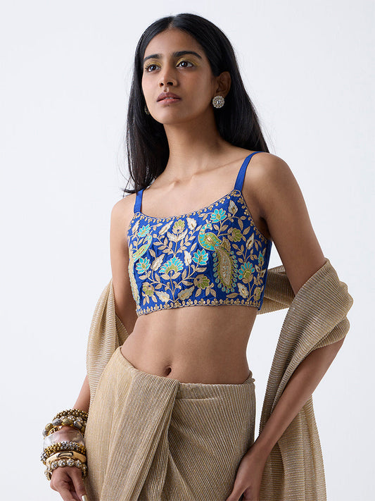 Vark Dark Blue Zari Embroidered Ethnic Blouse