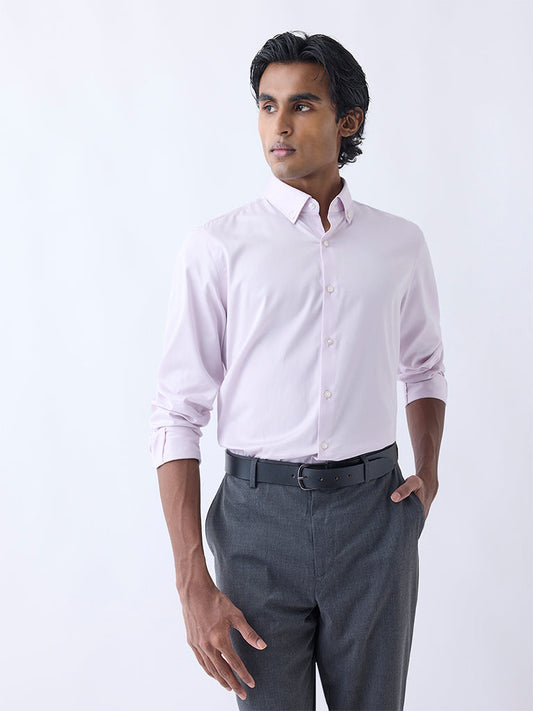 WES Formals Light Pink Slim-Fit Cotton-Blend Shirt