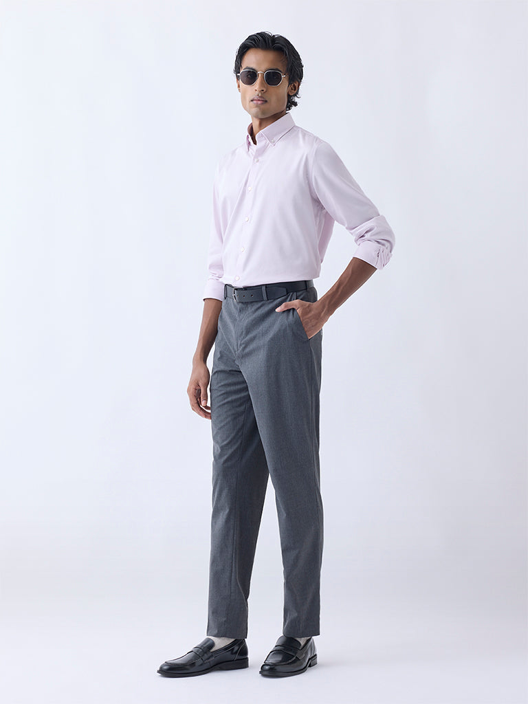 WES Formals Light Pink Slim-Fit Cotton-Blend Shirt