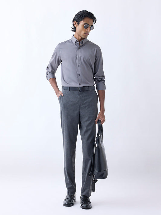 WES Formals Grey Slim-Fit Cotton-Blend Shirt