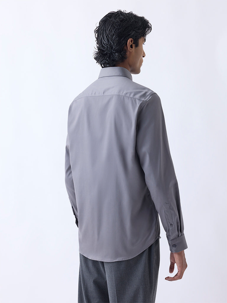 WES Formals Grey Slim-Fit Cotton-Blend Shirt
