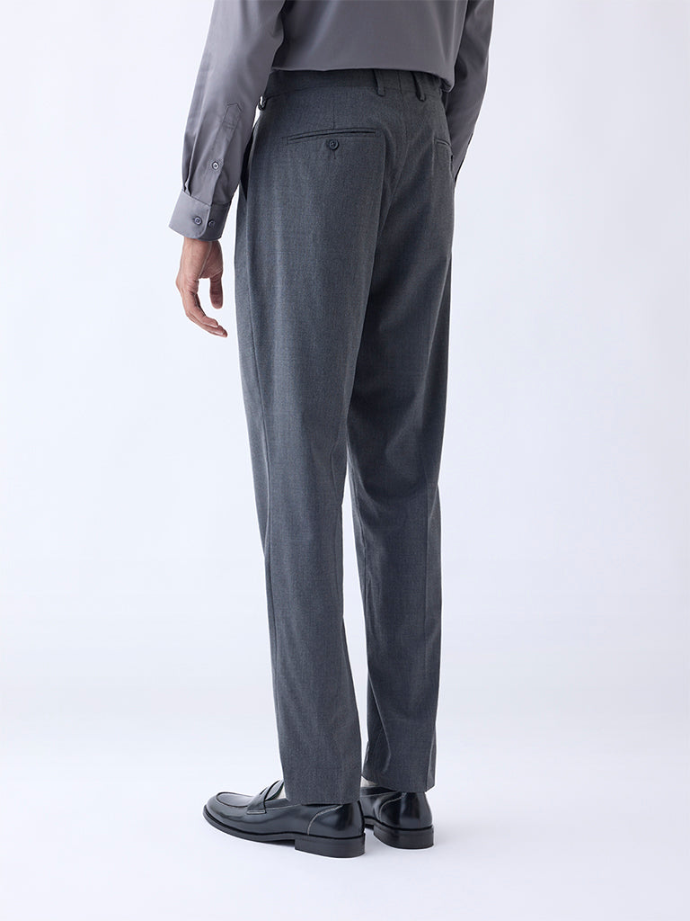 WES Formals Charcoal Slim-Fit Mid-Rise Trousers
