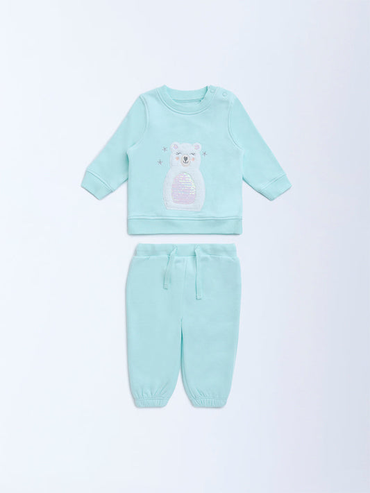 HOP Baby Aqua Polar Bear Design Cotton Sweatshirt with Joggers Set