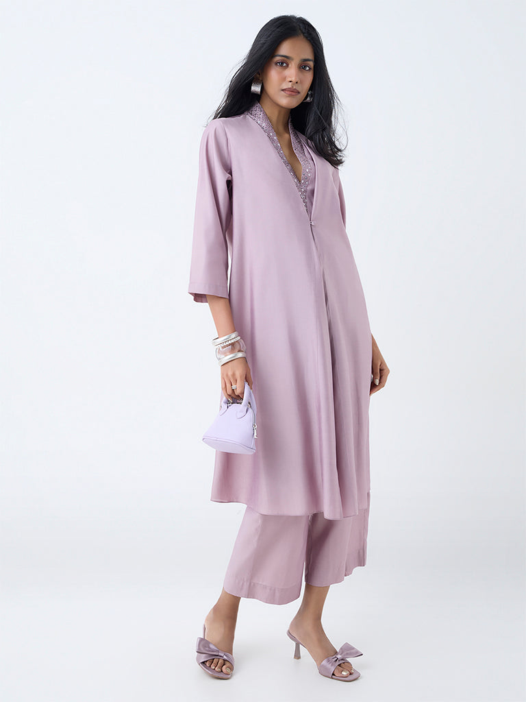 Vark Lilac Sequin Embellished A-Line Ethnic Set