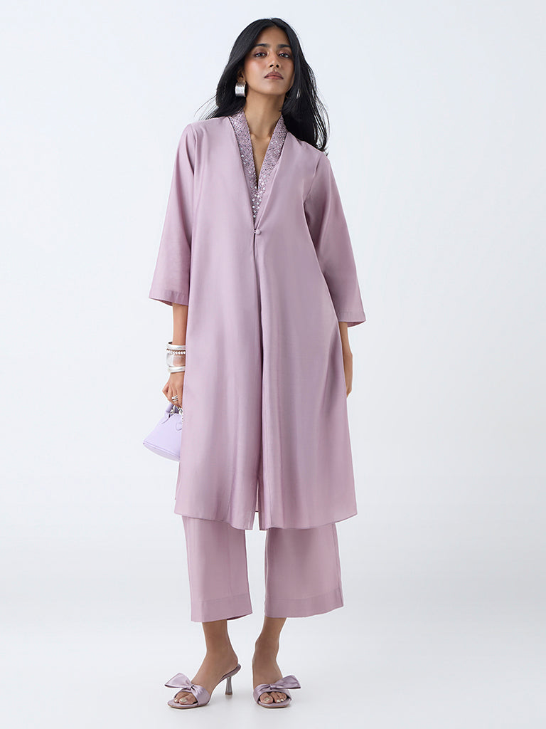 Vark Lilac Sequin Embellished A-Line Ethnic Set