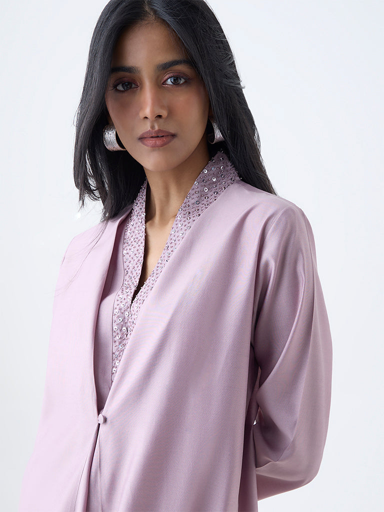 Vark Lilac Sequin Embellished A-Line Ethnic Set