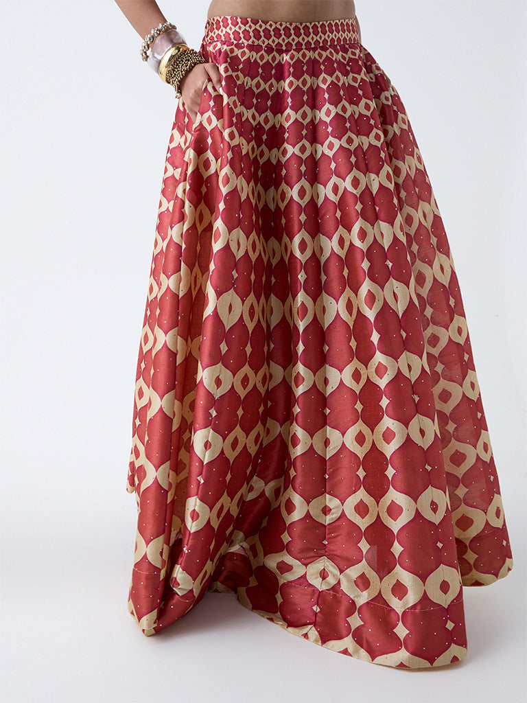 Vark Red Printed Maxi Skirt