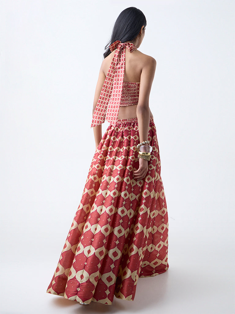Vark Red Printed Maxi Skirt