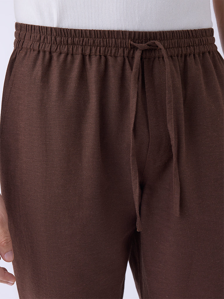 Mens Ethnicwear Brown Solid Relaxed-Fit Mid-Rise Pants