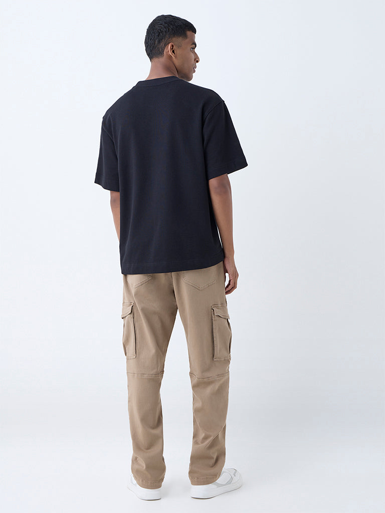 Nuon Beige Relaxed-Fit Mid-Rise Cotton-Blend Cargo Pants