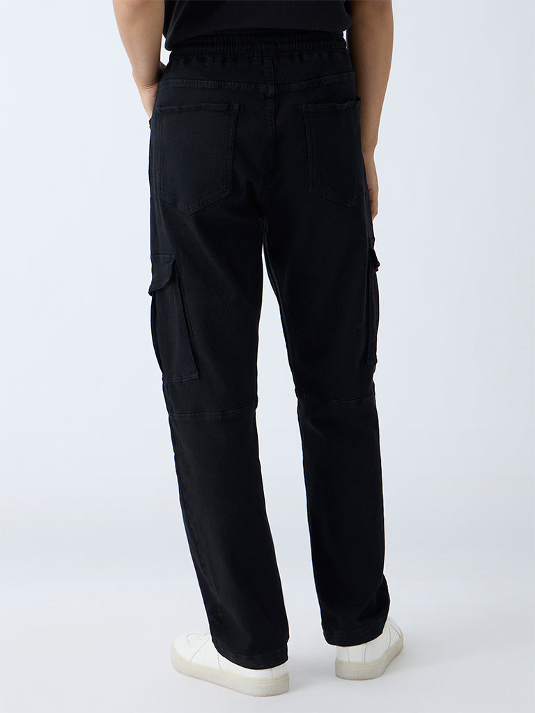 Nuon Black Relaxed-Fit Mid-Rise Cotton-Blend Cargo Pants