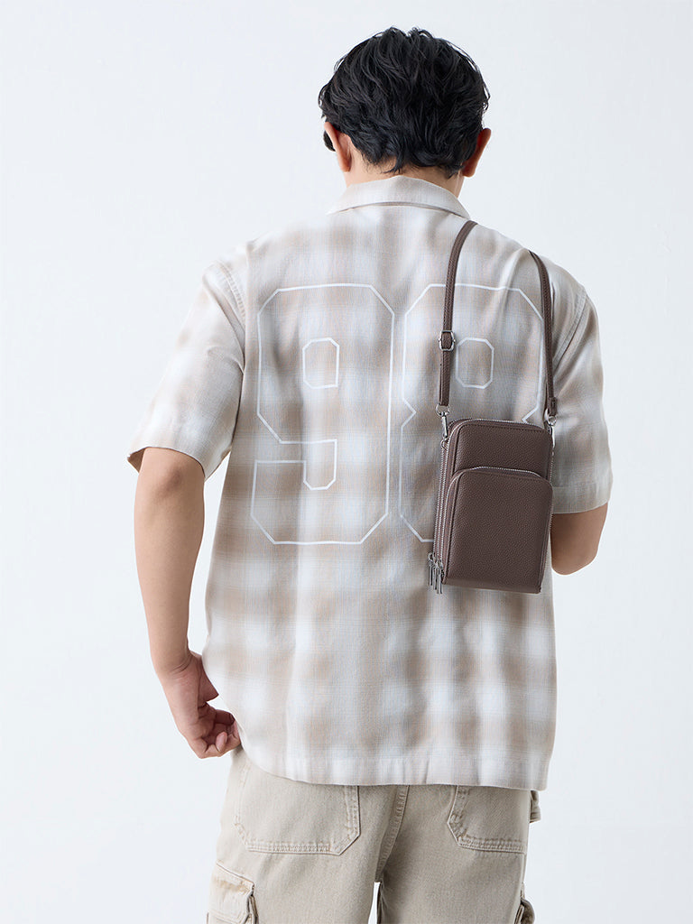 Nuon Beige Checkered Relaxed-Fit Cotton Shirt