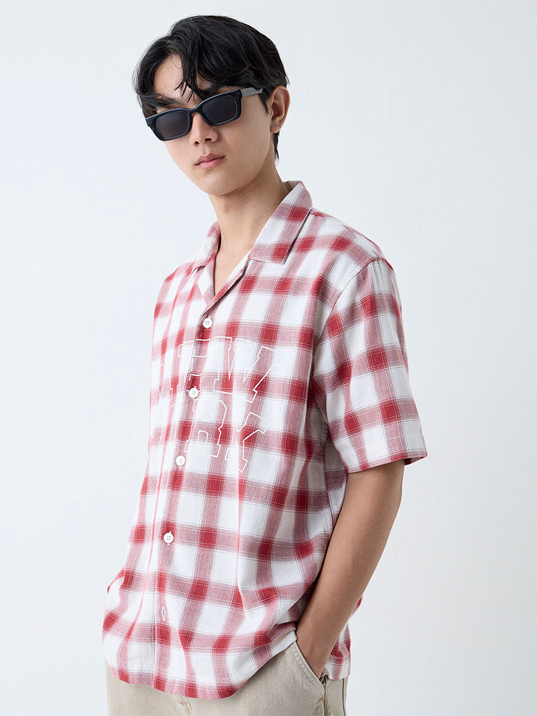 Nuon Red Checks Design Relaxed-Fit Cotton Shirt