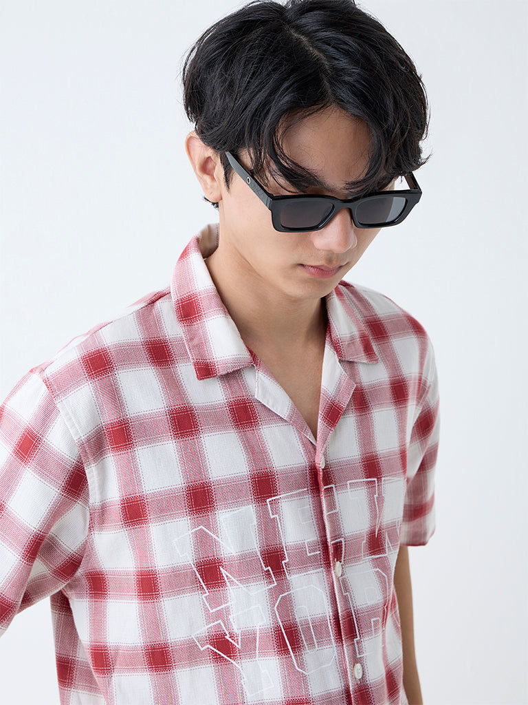 Nuon Red Checks Design Relaxed-Fit Cotton Shirt